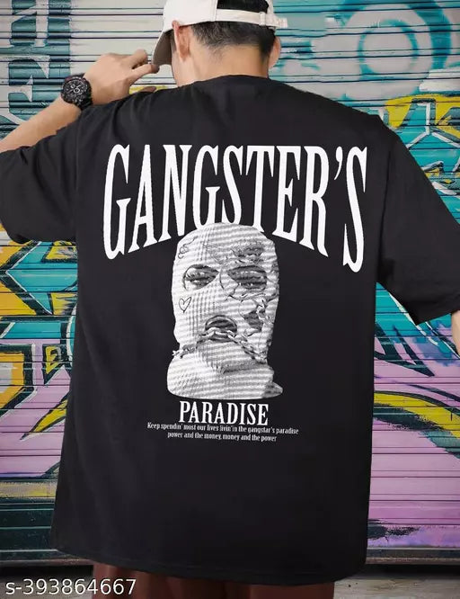 Mens black cotton gangster paradise  graphic printed oversized tshirt